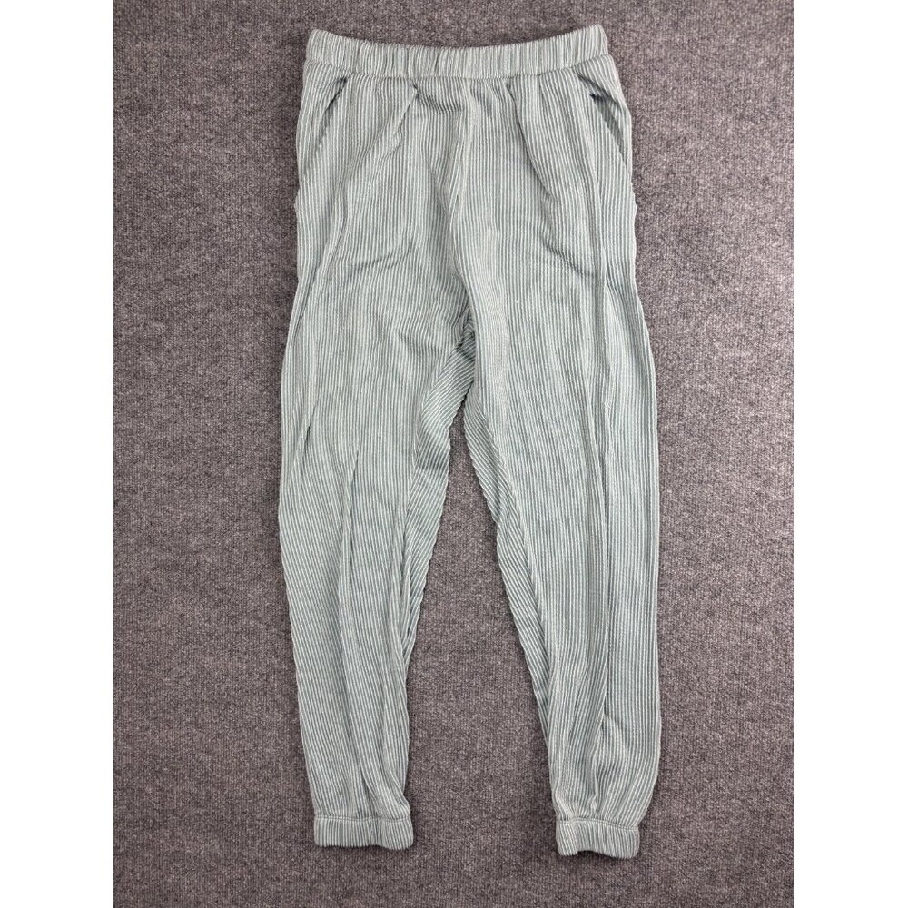 Tres Bien Pants Womens Medium Green White Ribbed Striped Jogger Elastic Cuffs
